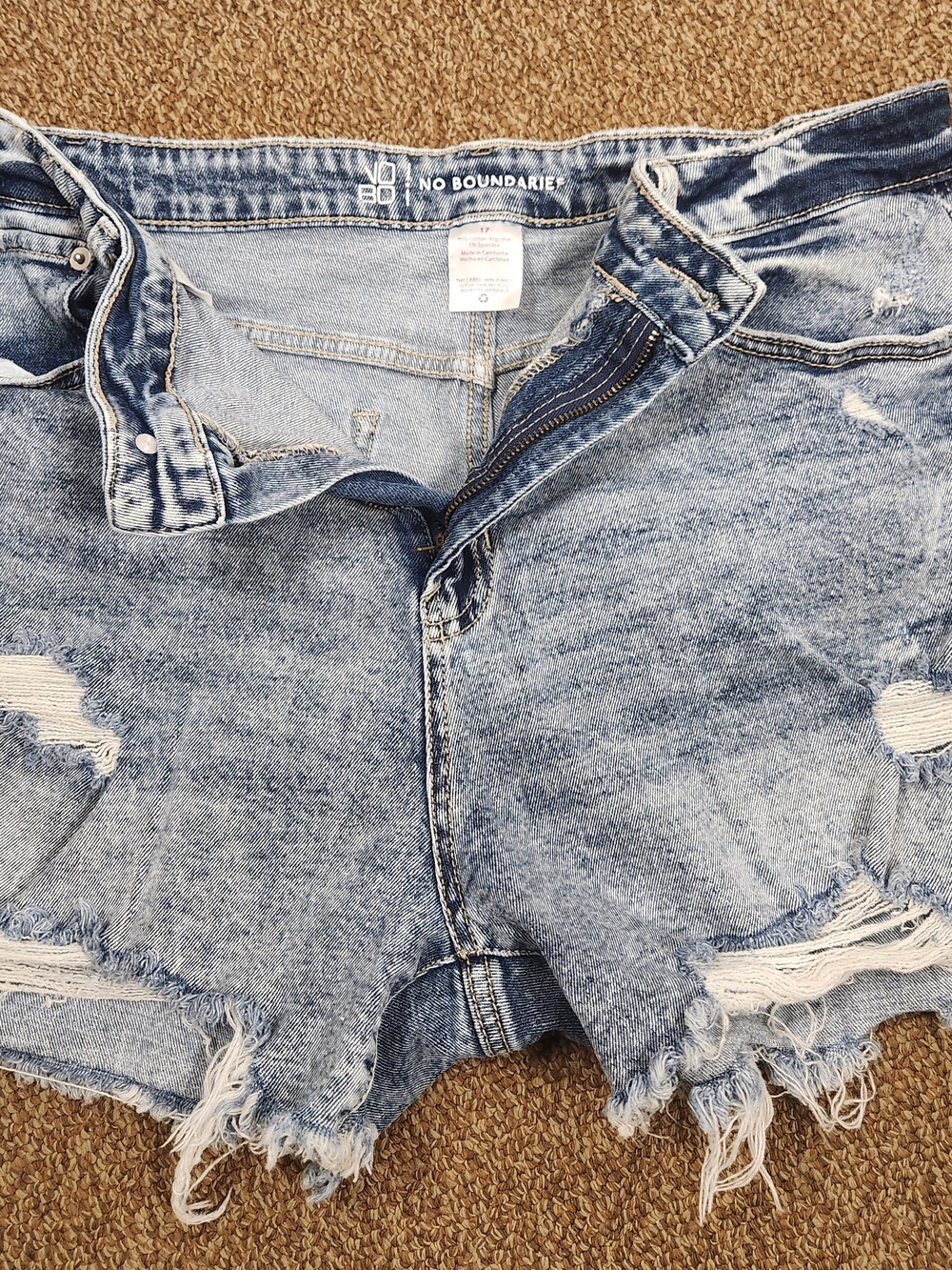 No Boundaries Acid Wash Blue Distressed Denim Shorts